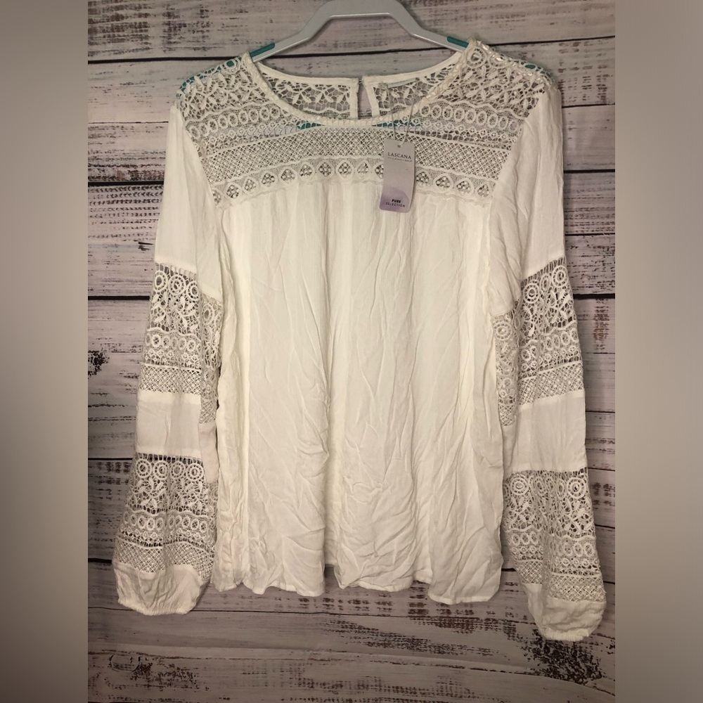 Lascana White Lace Flutter Sleeve Blouse NWT - Picture 6 of 16
